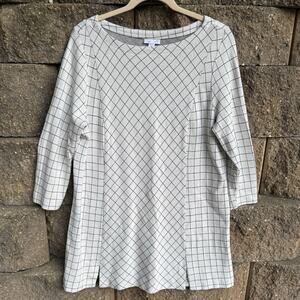 J Jill Shift Dress Sz: LPetite Ponte Knit Ivory Black Diagonal Check Stretch